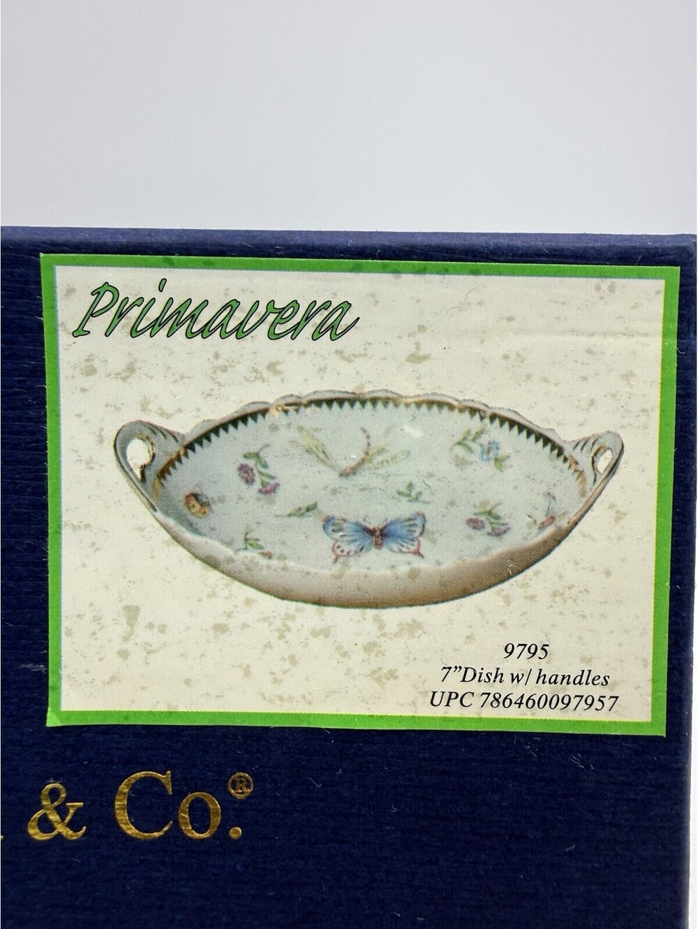 I. Godinger & Co Primavera 7" Handled Oval Dish Gold Trim Butterflies 9795 W/box